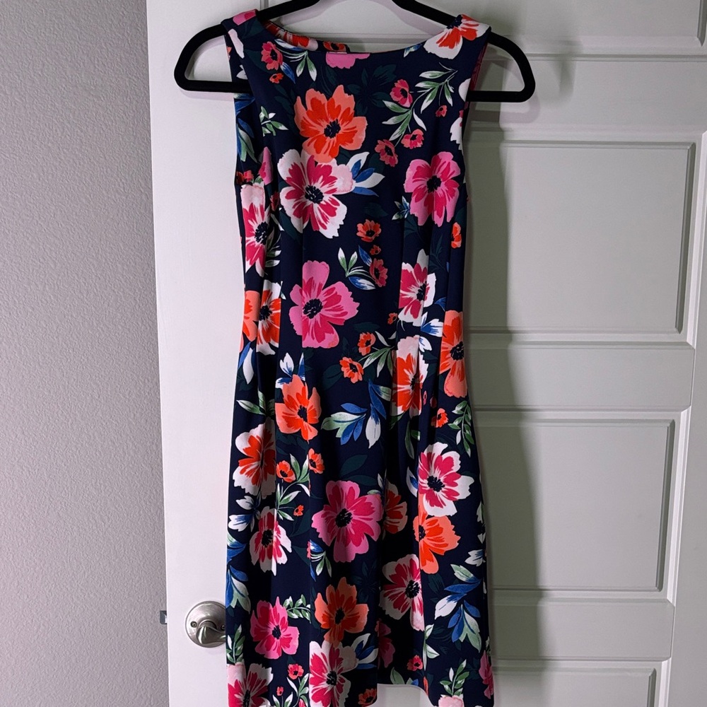 Floral Sleeveless Dress - Navy and Pink